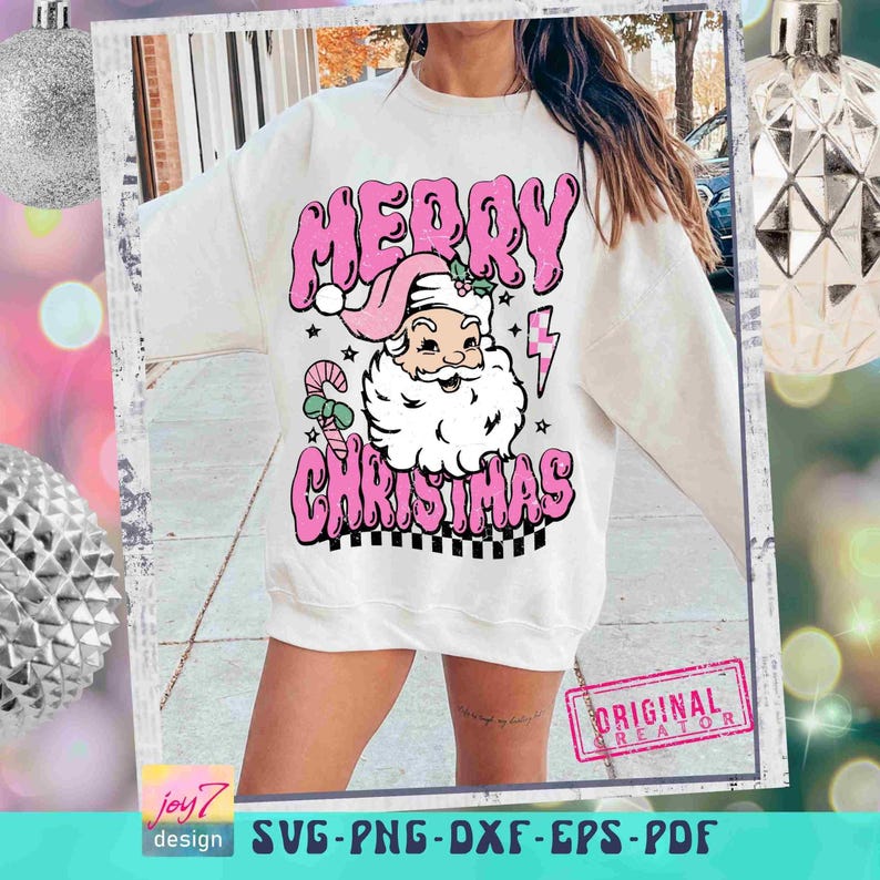 Feliz Navidad Groovy Santa SVG PNG Rosa Santa Png Retro Rosa Vibras Navideñas Popular Navidad Sublimación y Archivo de Corte Frente Reverso Original imagen 3
