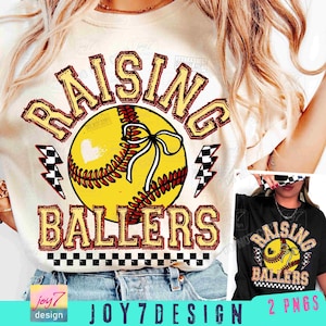 Softball Raising Ballers Retro Checkered Softball Team Coquette PNG Game Day Softball Mom Png Retro Softball Season Dtf Sublimation ORIGINAL