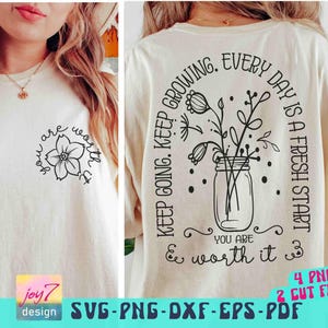 Positive Quote Floral SVG PNG: Keep Going Wildflower Design Bundle (Digital Download) image 1