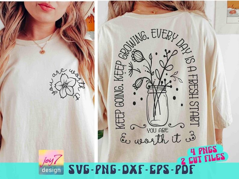 Positive Quote Floral SVG PNG: Keep Going Wildflower Design Bundle (Digital Download) image 1