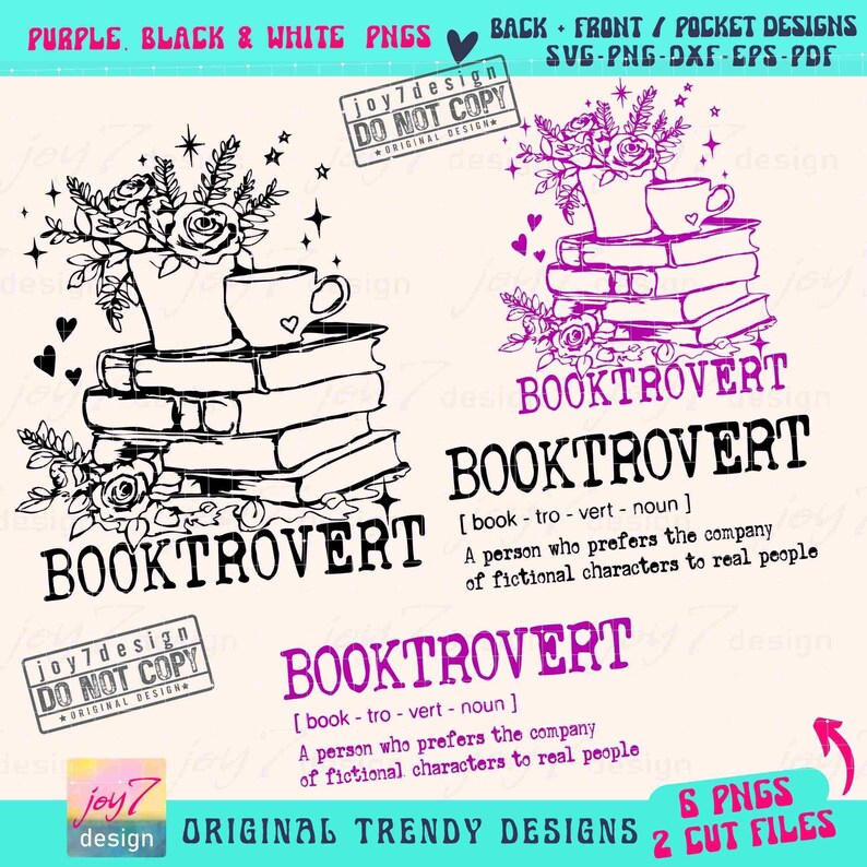 Booktrovert Definition SVG PNG Floral Book lover Svg Reading Svg Book lover gift Png Book Sublimation Book lover gift Svg Cut File ORIGINAL image 2