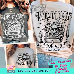 Club de lectura Moralmente Gris SVG PNG Citas de libros Svg Bookish Png Calavera floral Regalo para amantes de los libros Svg Lectura de libros divertida Sublimación CutFile ORIGINAL