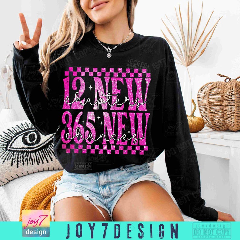 12 New Chapters 365 New Chances PNG New Year Faux Glitter Design (Digital Download) image 5