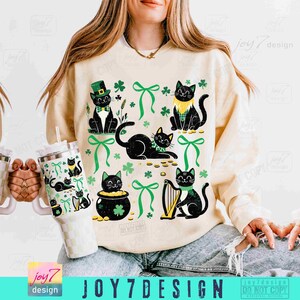 St Patrick's Cats PNG Coquette St Patricks Day Cat lover Png Black cats Irish Shamrock Png St Patrick Mama Png Trendy St Pattys Day ORIGINAL image 6