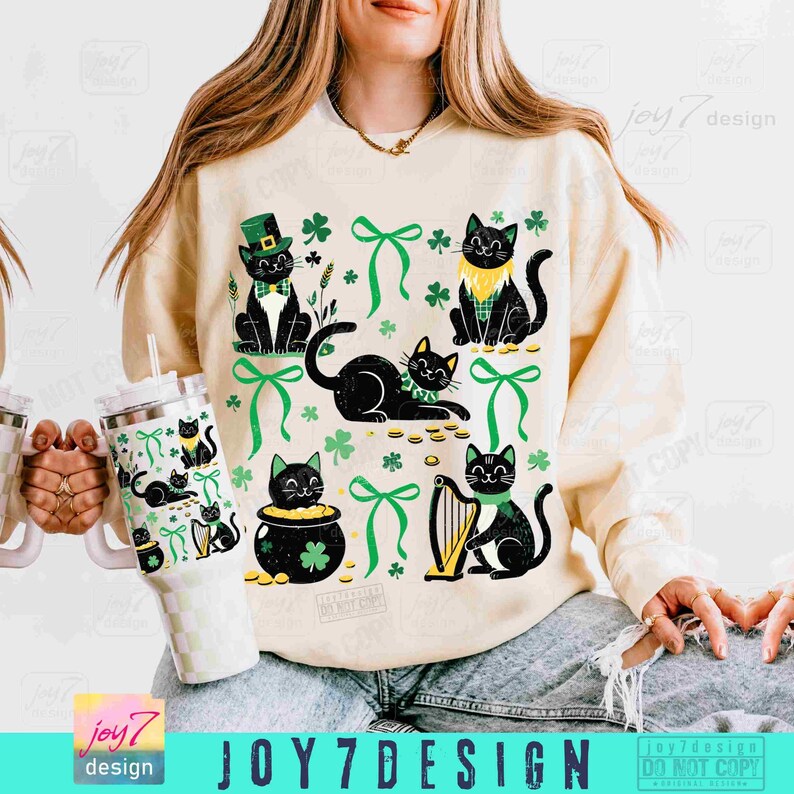 St Patrick's Cats PNG Coquette St Patricks Day Cat lover Png Black cats Irish Shamrock Png St Patrick Mama Png Trendy St Pattys Day ORIGINAL image 6