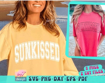 Sunkissed SVG PNG Trendy summer Varsity Cut files Beach Distressed Shirt Design (Digital Download)