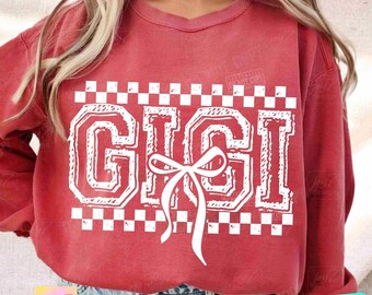 GIGI Coquette PNG Gigi Varsity Coquette Retro Checkered Png Trendy Grandma Cute Mothers Day Gigi shirt Png Retro Gigi Coquette bow ORIGINAL
