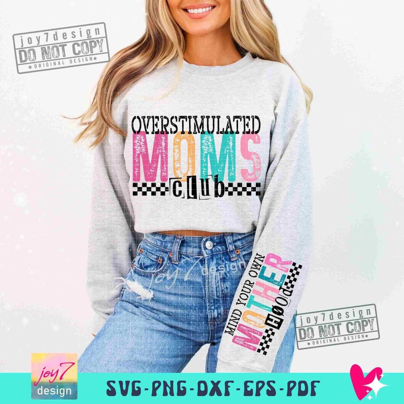 Overstimulated Moms Club PNG Sleeve Png Funny Motherhood Png Sassy Mom Png Snarky Png Sarcastic Mom Png Checkered Mama Sublimation ORIGINAL image 3
