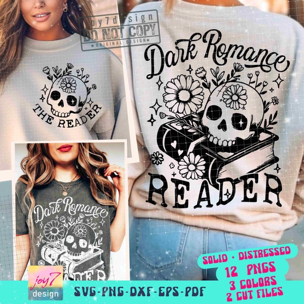 Romance sombre lecteur SVG PNG Amoureux des livres Tête de mort florale Lecteur Svg Amoureux des livres Sublimation livresque Lecture squelette Svg fichier ORIGINAL