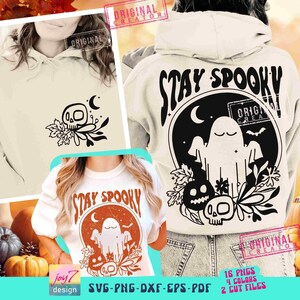 Retro Ghost Boho Halloween SVG PNG Stay Spooky Trendy Fall Halloween vibe Scary Boo Ghost Cute Sublimation Front Back Svg Cut file Original