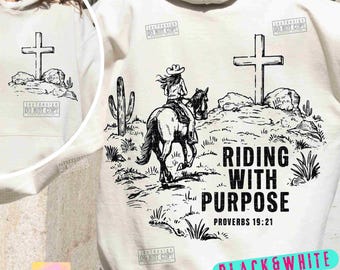 Riding With Purpose PNG Proverbs 19:21 Christian Country Png Bible verse Png Cowgirl Retro Western Png design Western Christian Png ORIGINAL