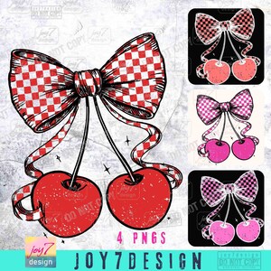 Coquette Cherry PNG Preppy Retro Checkers Coquette Cherries Boho Png Soft Girl Cherry Bow Vintage design Trendy Cherries Girly Png ORIGINAL image 2