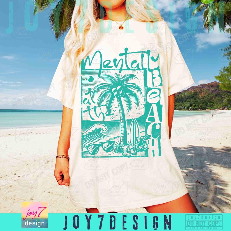 Mentally At The Beach PNG Funny Beach Shirt Png Boho Summer Sublimation Dtf Png Retro Beach Quote Funny Summer Palms beach design ORIGINAL image 5