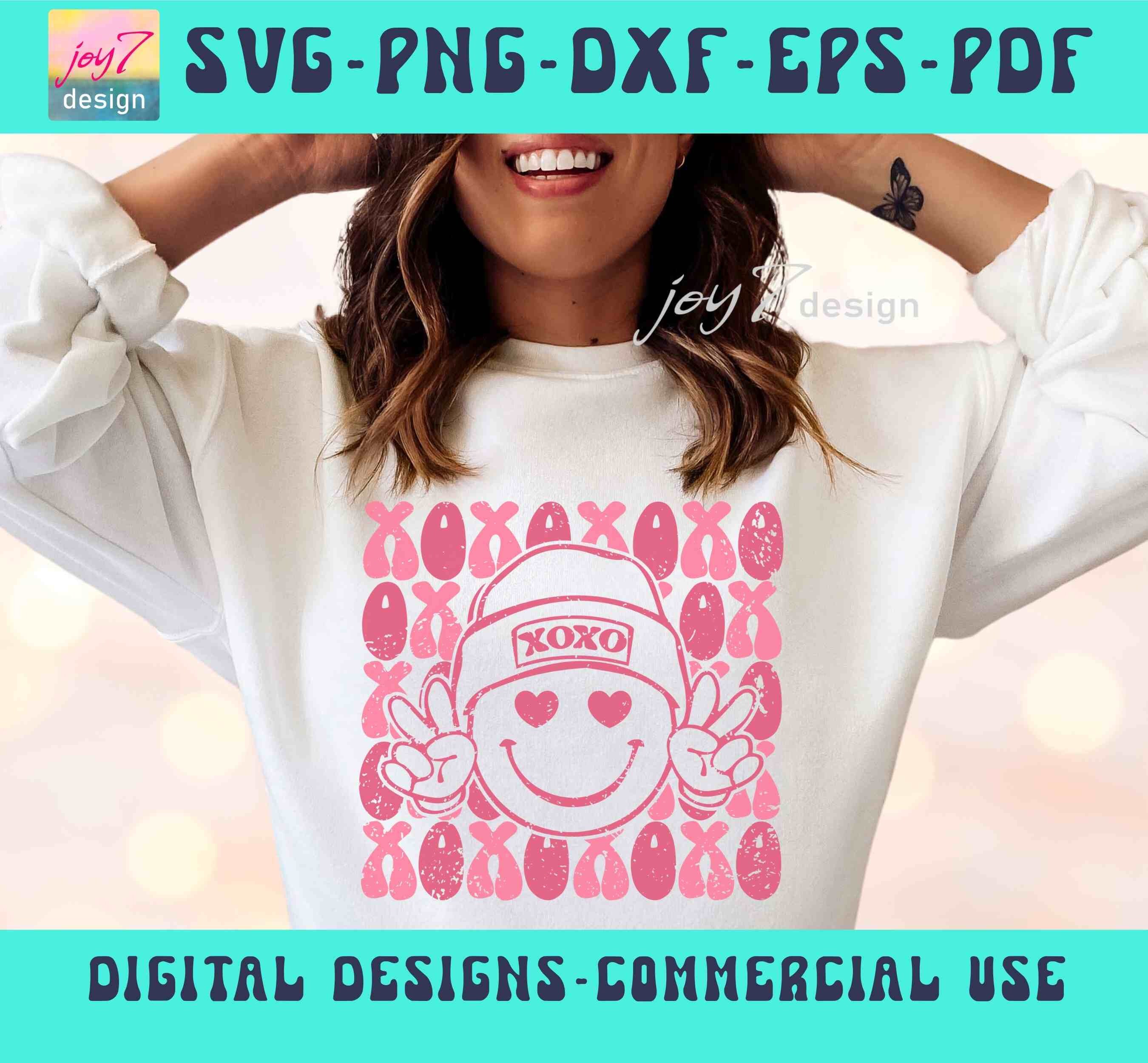 XOXO SVG PNG Love Happy Face Png Retro Valentines Day Hugs and Kisses ...