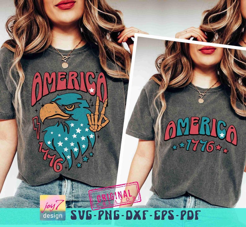 America Eagle Retro 4th of July SVG PNG America shirt Svg Retro America Svg Free Bird Png 4th of July Cut file Independence Day Sublimation image 6