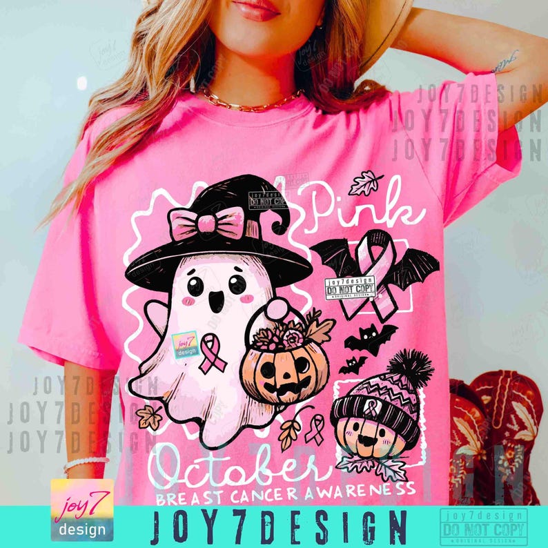 Pink Oktober Brustkrebs Bewusstsein PNG Halloween Pink Geist Png Retro Brustkrebs Doodle Girly Pink Halloween Shirt Sublimation ORIGINAL Bild 2