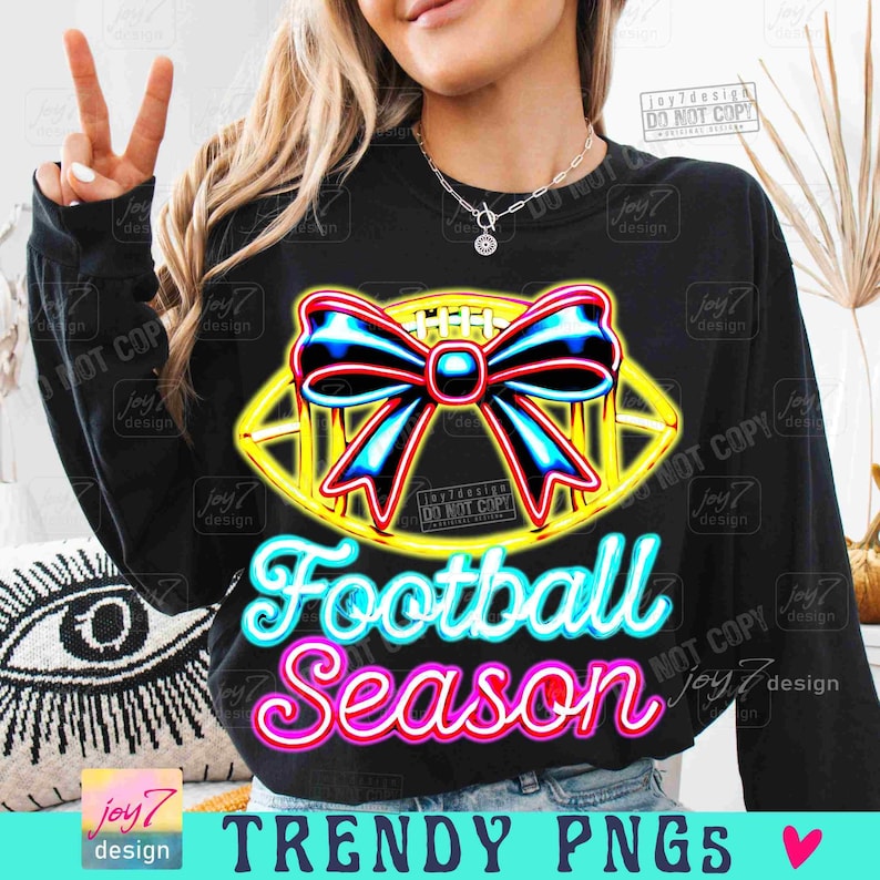 Football Season NEON PNG Football Bow Coquette Trendy Neon Football Png Funny Football Mom Football Team Trendy Game Day Football ORIGINAL image 1