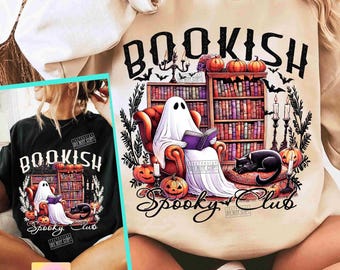 Ghost Book Bookish Spooky Club PNG Ghost Reading Book Funny Halloween Book Club Png Book Lover Spooky Season Booktrovert Shirt Png ORIGINAL