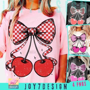 Coquette Cherry PNG Preppy Retro Checkers Coquette Cherries Boho Png Soft Girl Cherry Bow Vintage design Trendy Cherries Girly Png ORIGINAL image 1