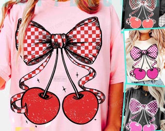 Coquette Cherry PNG Preppy Retro Checkers Coquette Cherries Boho Png Soft Girl Cherry Bow Vintage design Trendy Cherries Girly Png ORIGINAL
