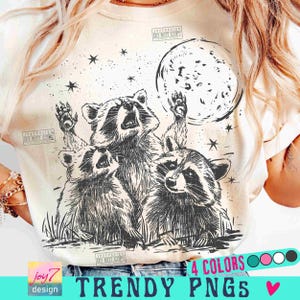 Racoons howling at the Moon Funny Raccoon PNG Sarcastic Snarky Png Cute space Png Funny Sarcastic Png Vintage shirt design Meme Png ORIGINAL image 1