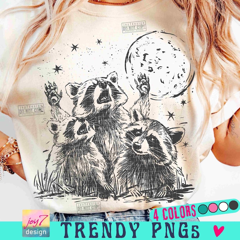 Racoons howling at the Moon Funny Raccoon PNG Sarcastic Snarky Png Cute space Png Funny Sarcastic Png Vintage shirt design Meme Png ORIGINAL image 1