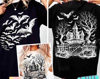 Haunted House Bat Halloween PNG Vintage Halloween Vibes Spooky Season Bat Png Retro Halloween Png Trendy Halloween Spooky vibes Png ORIGINAL