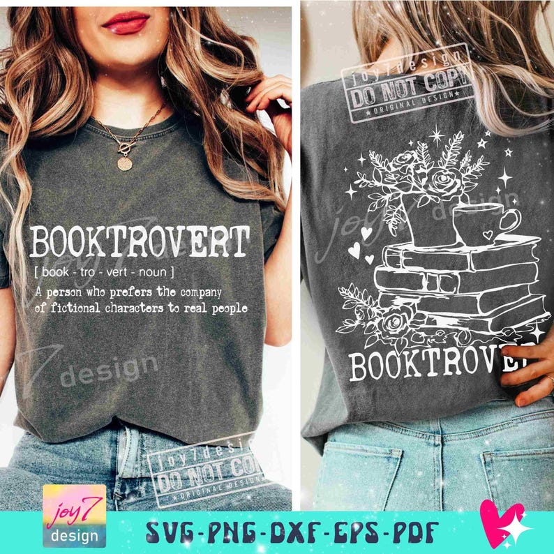 Booktrovert Definition SVG PNG Floral Book lover Svg Reading Svg Book lover gift Png Book Sublimation Book lover gift Svg Cut File ORIGINAL image 3