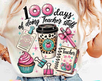 100 Days of Doing Teacher Stuff PNG Retro Teacher Coquette Bow 100 Days of School Png School png Coquette Teacher School Shirt ORIGINAL