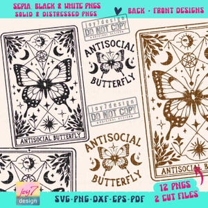 Antisocial fjäril tarotkort SVG PNG sarkastisk Svg tarotkort Png häxig rolig retro sublimering tarot klippfil fram bak Svg original bild 2