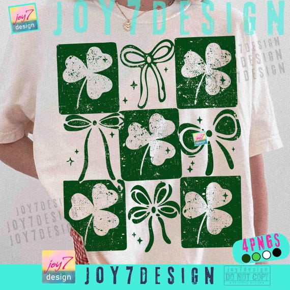 Coquette St Patricks Shamrock Checkered PNG Distressed Girly Pattys Clover design ORIGINAL (Digital Download)