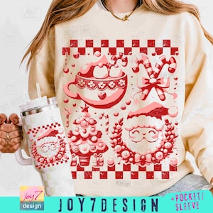 Retro Checker Boże Narodzenie PNG Groovy Boże Narodzenie Retro Święty Mikołaj Choinka Laski cukrowe Gorąca kakao Słodkie Boże Narodzenie Modne Zniszczone Boże Narodzenie ORYGINALNE