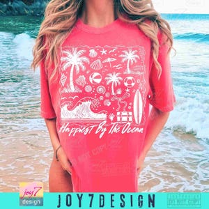 Happiest By The Ocean PNG Retro Beach Shirt Png Summer Palms Ocean Trendy Summer shirt Png Coquette Funny Summer Png Summer design ORIGINAL image 3