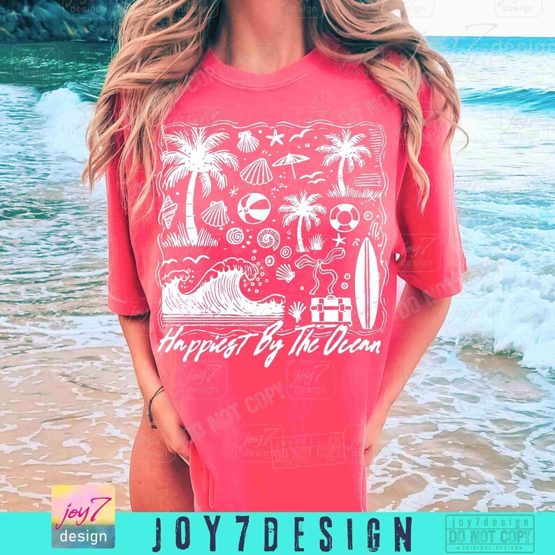 Happiest By The Ocean PNG Retro Beach Shirt Png Summer Palms Ocean Trendy Summer shirt Png Coquette Funny Summer Png Summer design ORIGINAL image 3