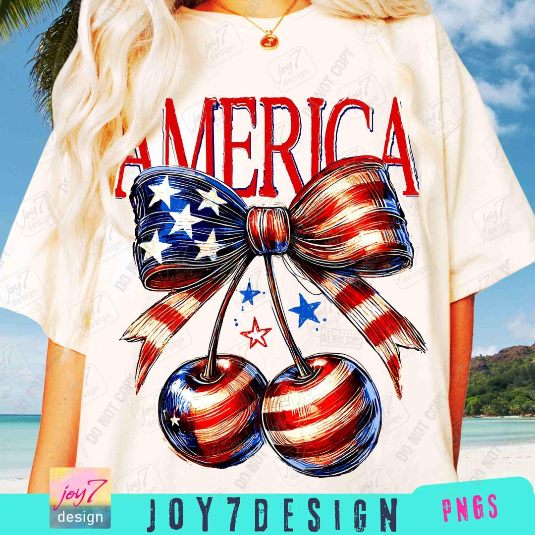 America Cherry Coquette Bow PNG Trendy Girly 4th of July Png Retro ...