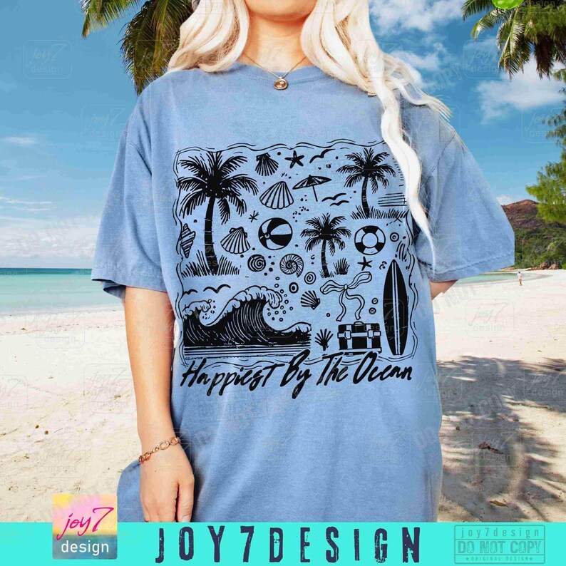 Happiest By The Ocean PNG Retro Beach Shirt Png Summer Palms Ocean Trendy Summer shirt Png Coquette Funny Summer Png Summer design ORIGINAL image 5