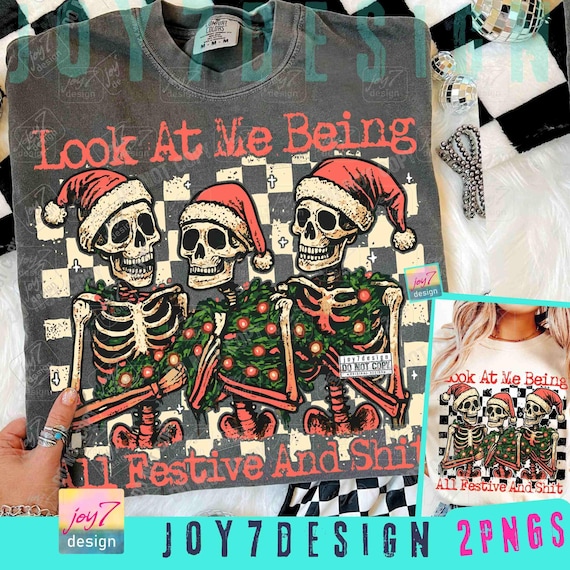 Festive Skeletons Funny Christmas Skeleton Santa PNG Retro Checkered Christmas Humor Santa Xmas Skeleton Funny Christmas Trendy Png ORIGINAL