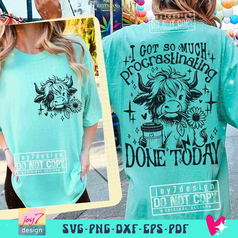 Funny Procrastination Heifer SVG PNG Coffee lover Highland Cow Png Funny Western Cow Png Funny Cow Png Retro Sublimation Cut Files ORIGINAL image 6