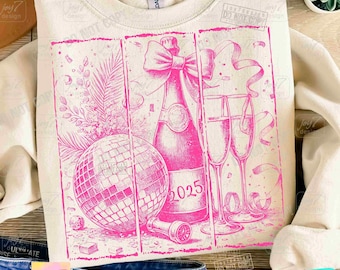 Vintage New Years PNG Disco Ball Champagne Coquette New Years Eve 2025 Holiday season Png Trendy Distressed Retro New Year design ORIGINAL