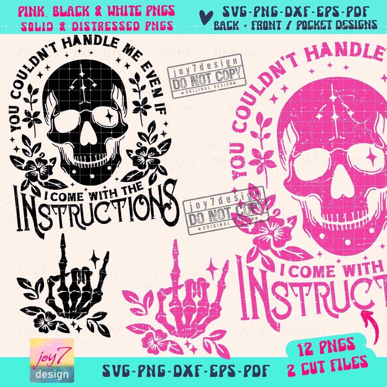 Funny Sarcastic You Couldn't Handle Me SVG PNG Snarky Adult Humor Skeleton Png Flower Skull Svg Cut Files Trendy Womens Sublimation ORIGINAL image 2