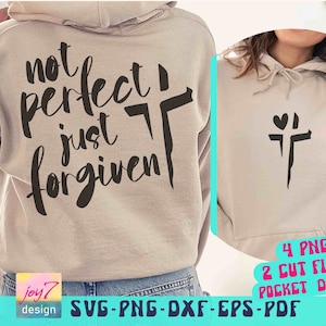 Not Perfect Just Forgiven SVG PNG, schrift Svg, Faith Svg, Pasen Svg, Cross Heart Svg, christelijke Svg, religieuze Svg, voor- en achterkant Svg