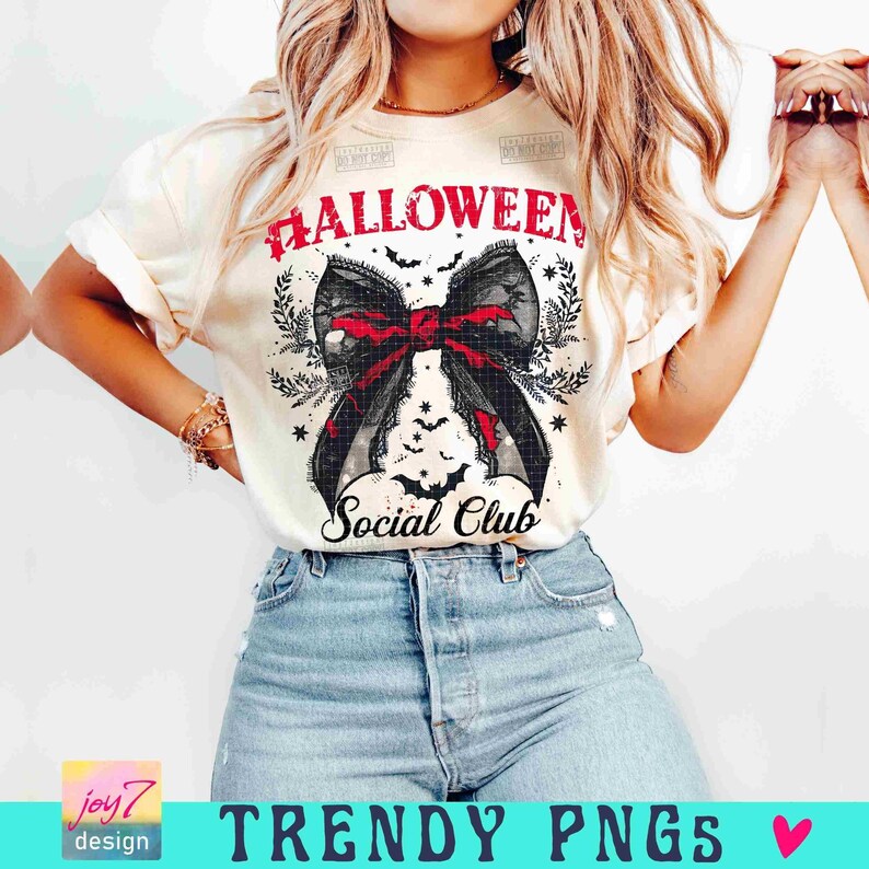 Halloween Social Club PNG Coquette Halloween Club Png Gothic Girly Png Spooky Season Trendy Halloween Bow Retro Halloween Shirt Png ORIGINAL image 3