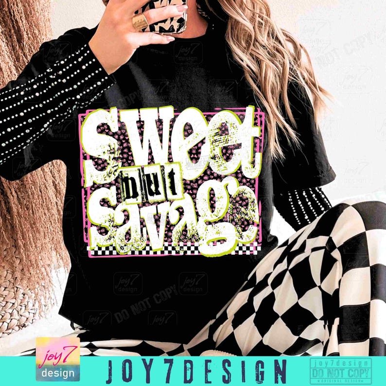 Sweet But Savage Snarky PNG Sassy Sarcasm Funny Womens Png Retro Checker Trendy Sarcastic quote Cheetah Print Sarcasm Funny Mom Png ORIGINAL image 3
