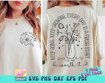 Positieve esthetische SVG PNG blijven gaan, positieve offerte Svg motiverende citaat Wildflower Boho Png, manifest Svg waardig Svg voor- en achterkant Svg