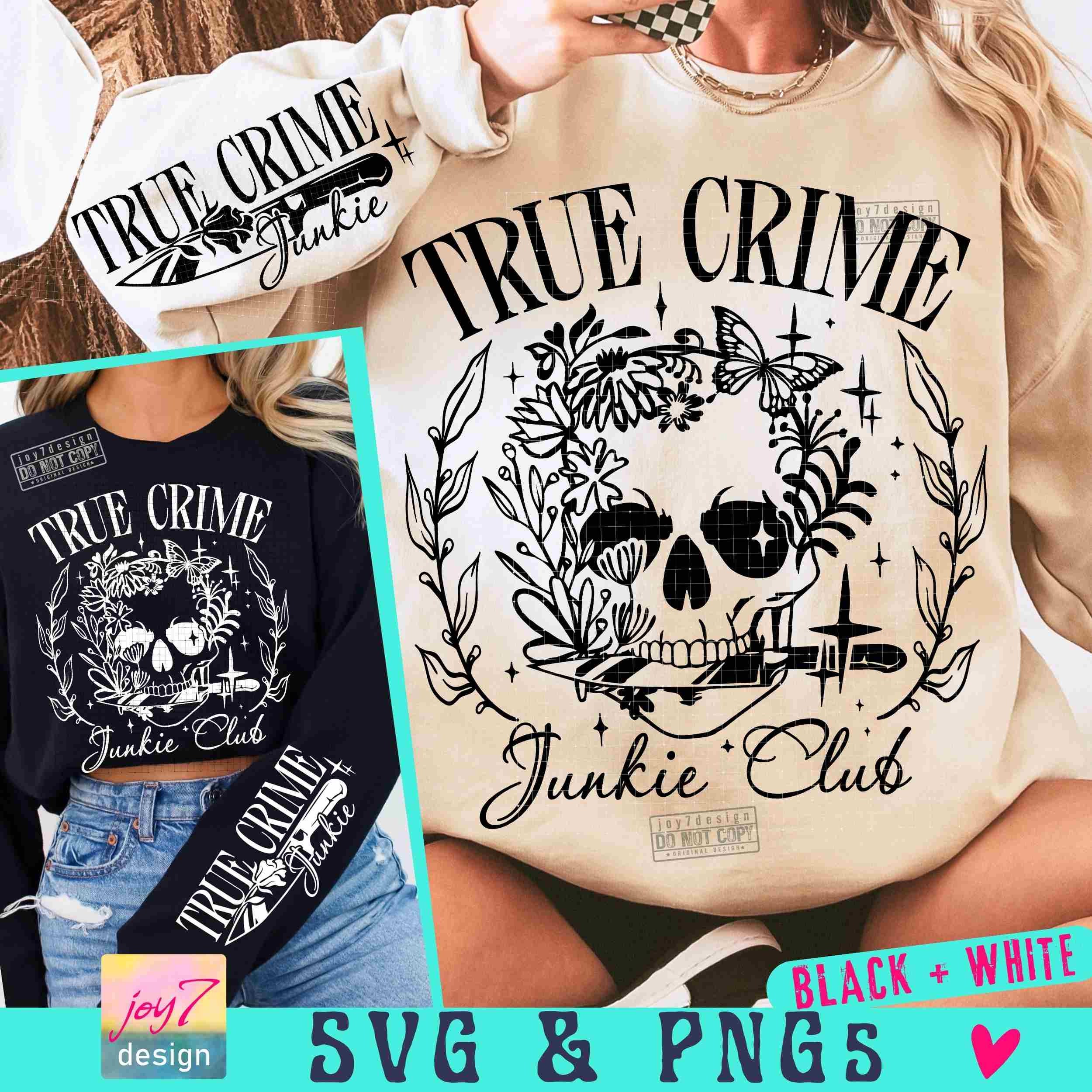 True Crime Junkie Club PNG SVG Trendy Halloween Png Murder shows Png Skeleton Skull SvgSpooky vibes Retro Halloween Horror Movies ORIGINAL