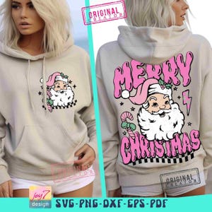 Feliz Navidad Groovy Santa SVG PNG Rosa Santa Png Retro Rosa Vibras Navideñas Popular Navidad Sublimación y Archivo de Corte Frente Reverso Original imagen 6