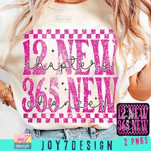 12 Novos Capítulos 365 Novas Chances PNG Design de Ano Novo com Glitter Falso (Download Digital)