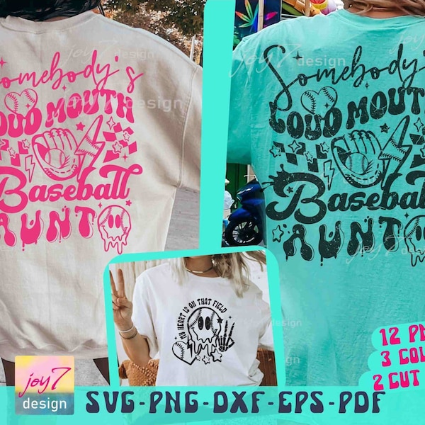 Somebody's Loud Mouth Baseball Aunt SVG PNG My Heart Is On That Field Baseball Aunt Svg Funny Baseball Auntie Sublimation Baseball Cut File