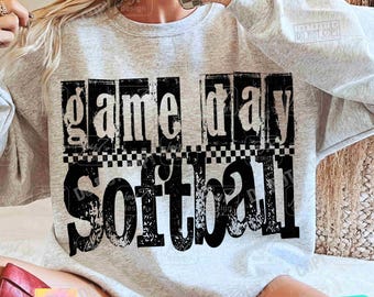 Game Day Softball PNG Retro Softball Game day design Trendy Softball team Retro Checkered Softball Distressed Png Softball season ORIGINAL