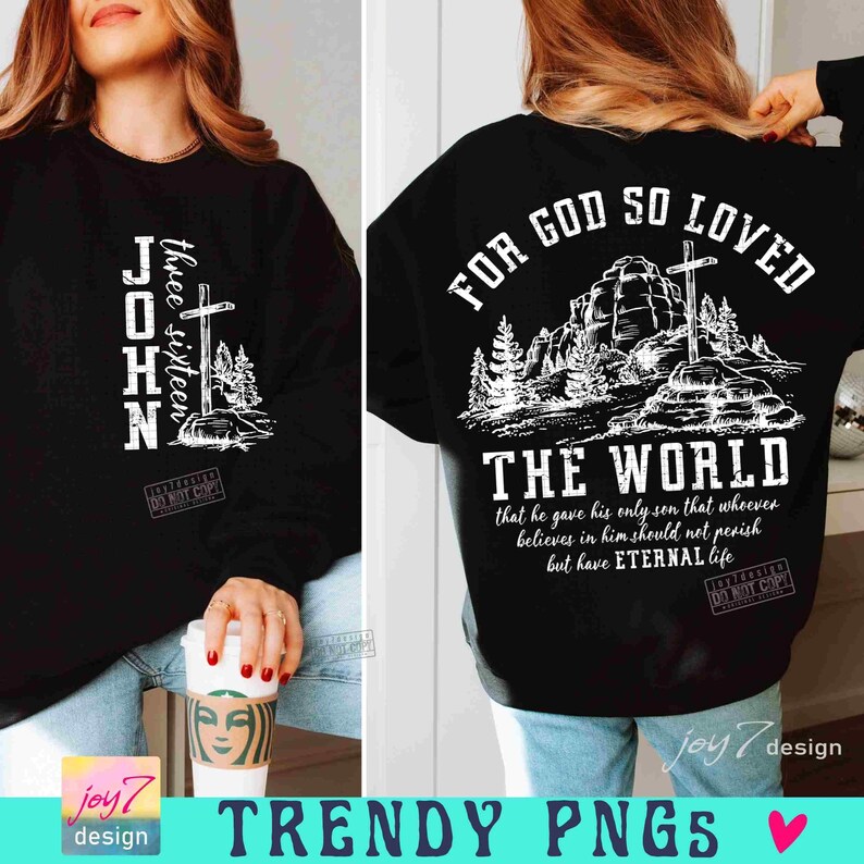 JOHN 3:16 FOR GOD So Loved the World Png Bible verse Png Christian Bible Png Retro Western Png design Western Christian Sublimation Original image 3